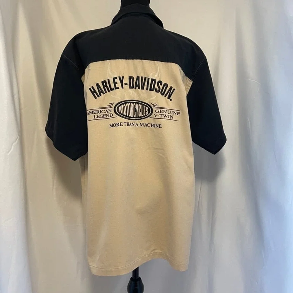 Harley-Davidson Two-Tone Short Sleeve Button-Up Shirt SS Men's L - Picture 3 of 5